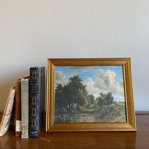 8x10 vintage framed landscape seascape wooded scene  painting